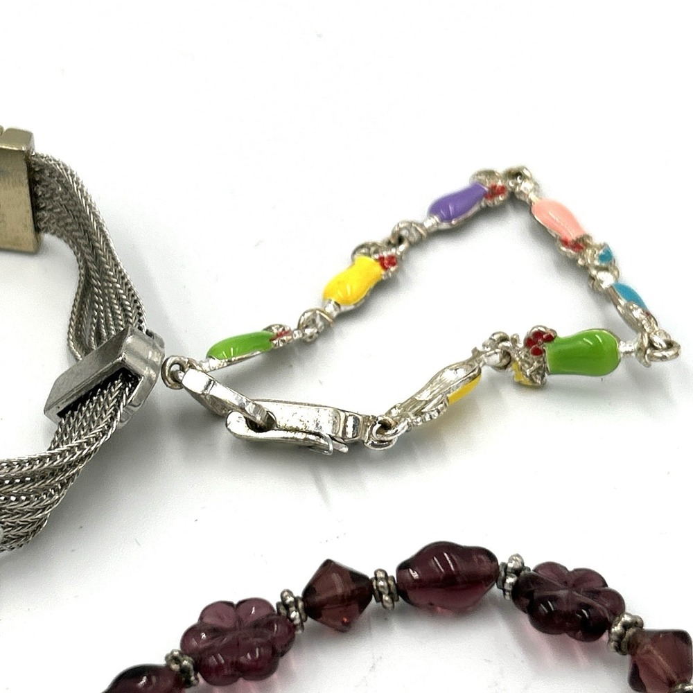 Lot of 10 bracelets Chain stretch Beaded Silver tone Several Vintage - Picture 8 of 13